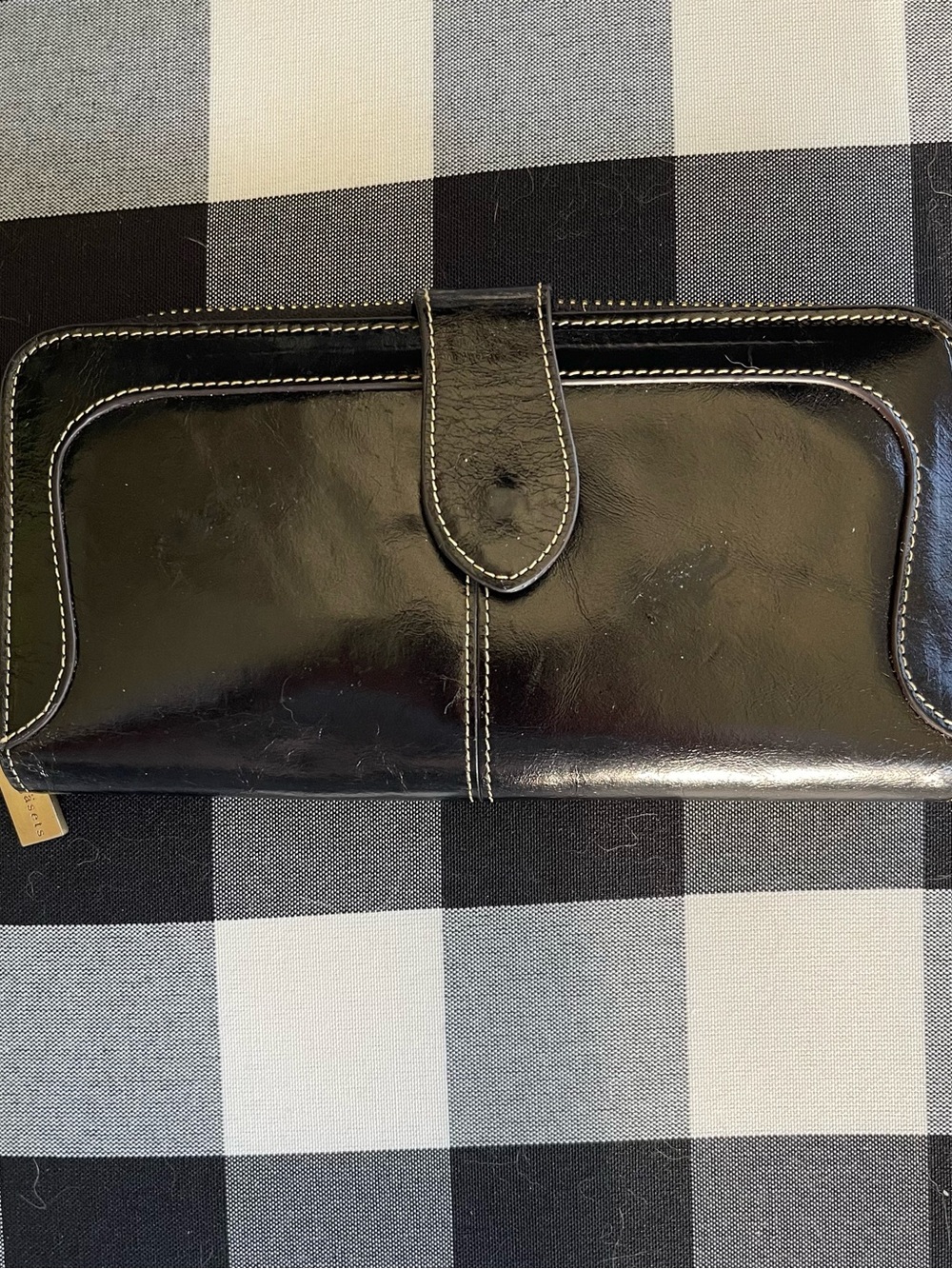 Black Borgasets Women's Leather Wallet with Contrast Stitching